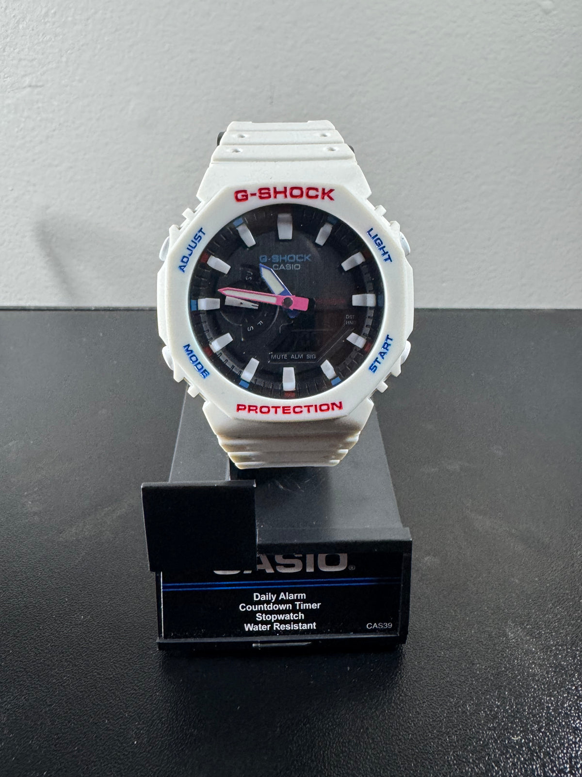 White w pink and blue